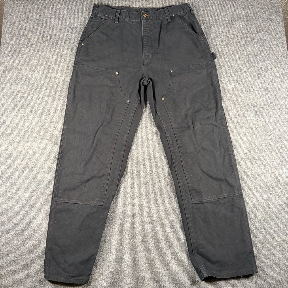 Vintage 90s Carhartt Double Knee Made In USA Pants B01 BLK Distressed 33x32